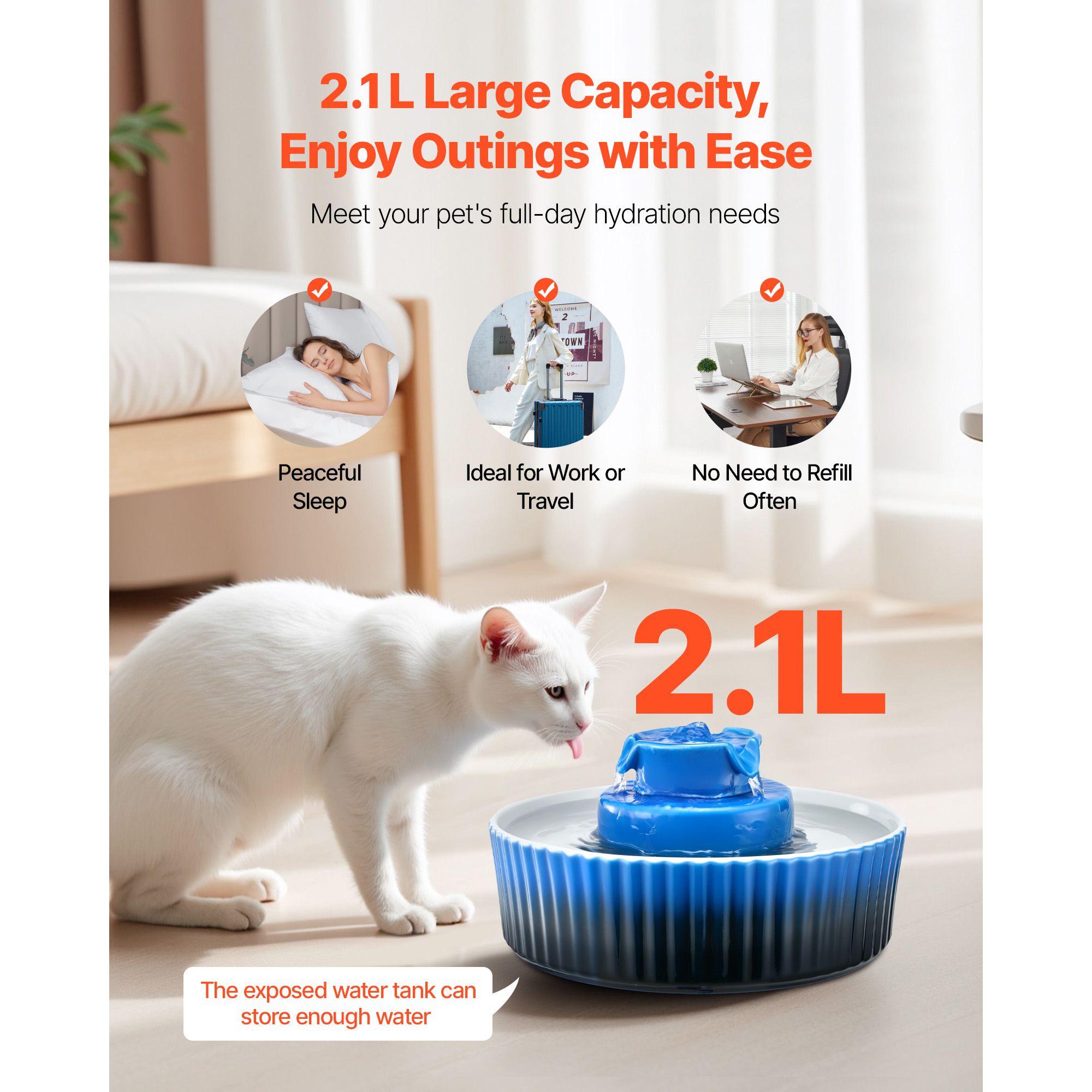 Ceramic Cat Water Fountain, 2.1 L Cupcake Pet Fountain, Porcelain Cat Water Dispenser with Ultra-Quiet Pump, 360° Drinking Area and Multi-Layer — image 2