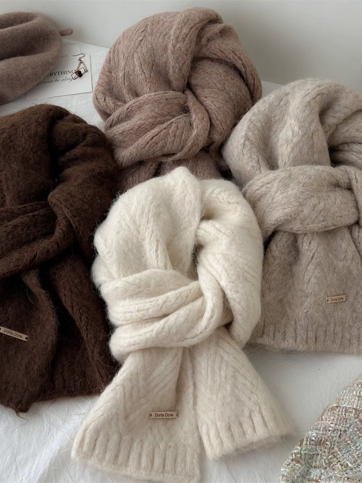 Brown Alpaca Wool Blend Solid Color Knitted Scarf for Women Winter New Style Student High Quality Couple Woolen Neck Warmer — image 4