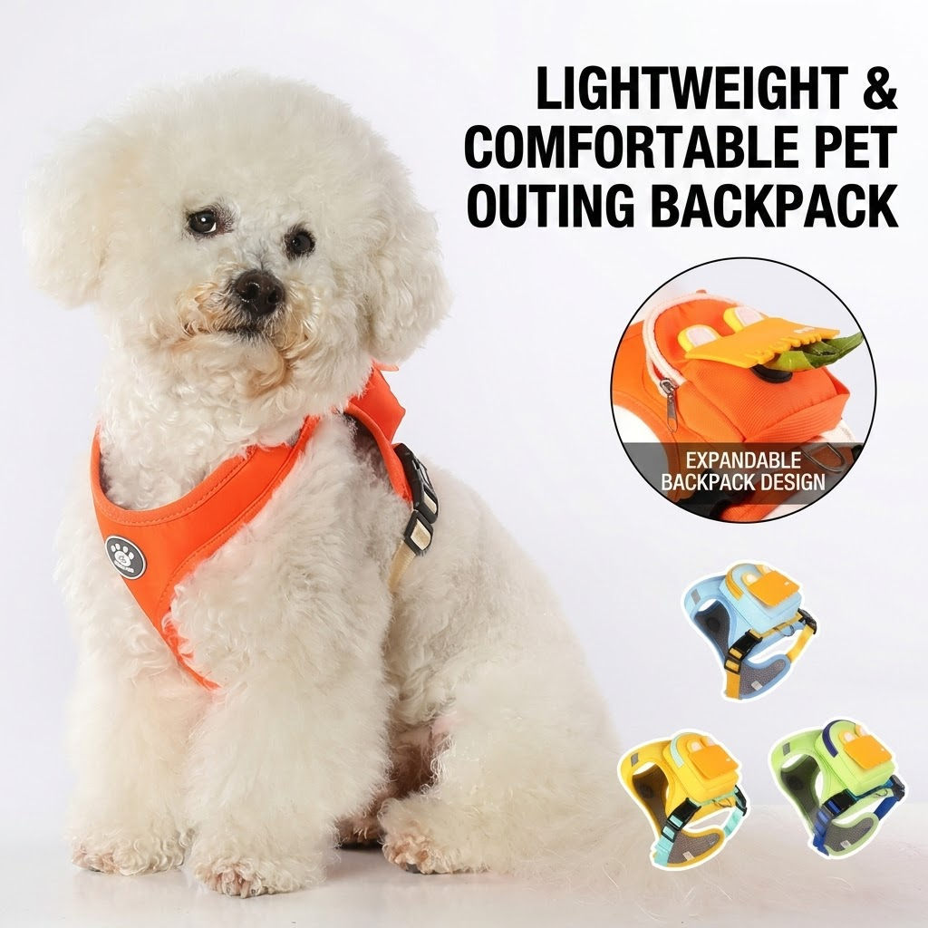Stylish Color-Block Dog Backpack Harness with Built-in Poop Bag Dispenser – No-Pull Vest Design, Breathable Mesh Interior, and Matching 1.5m Leash — image 5