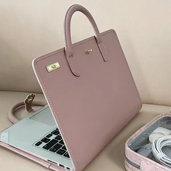 Chic Pink 14-Inch Laptop Handbag - PU Leather Sleeve with Carry Handles & Cooling Vents โ image 3