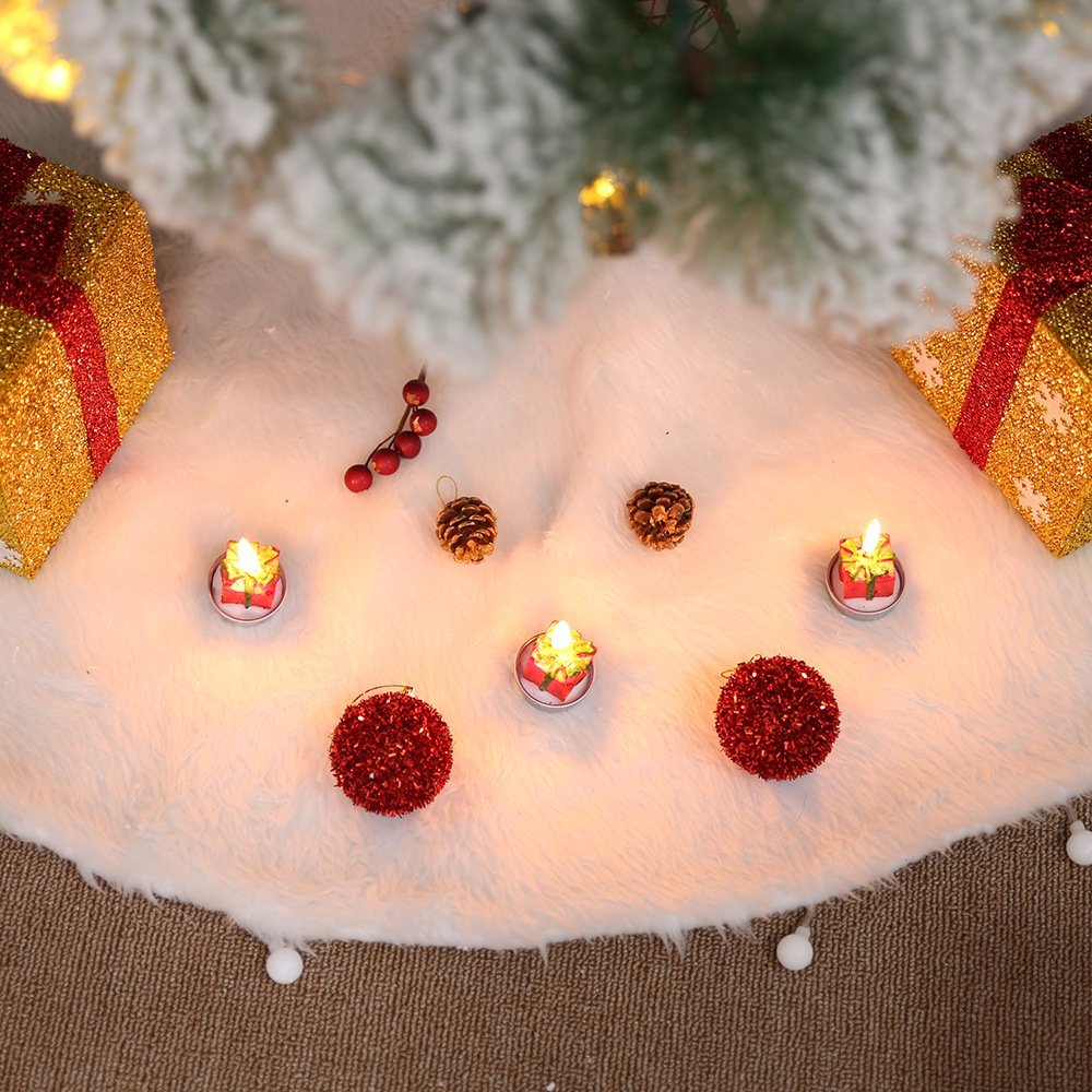 60/78/90/122cm Christmas Snow Plush Tree Skirt Xmas Base Floor Mat Cover Decor, 122cm (48") — image 2