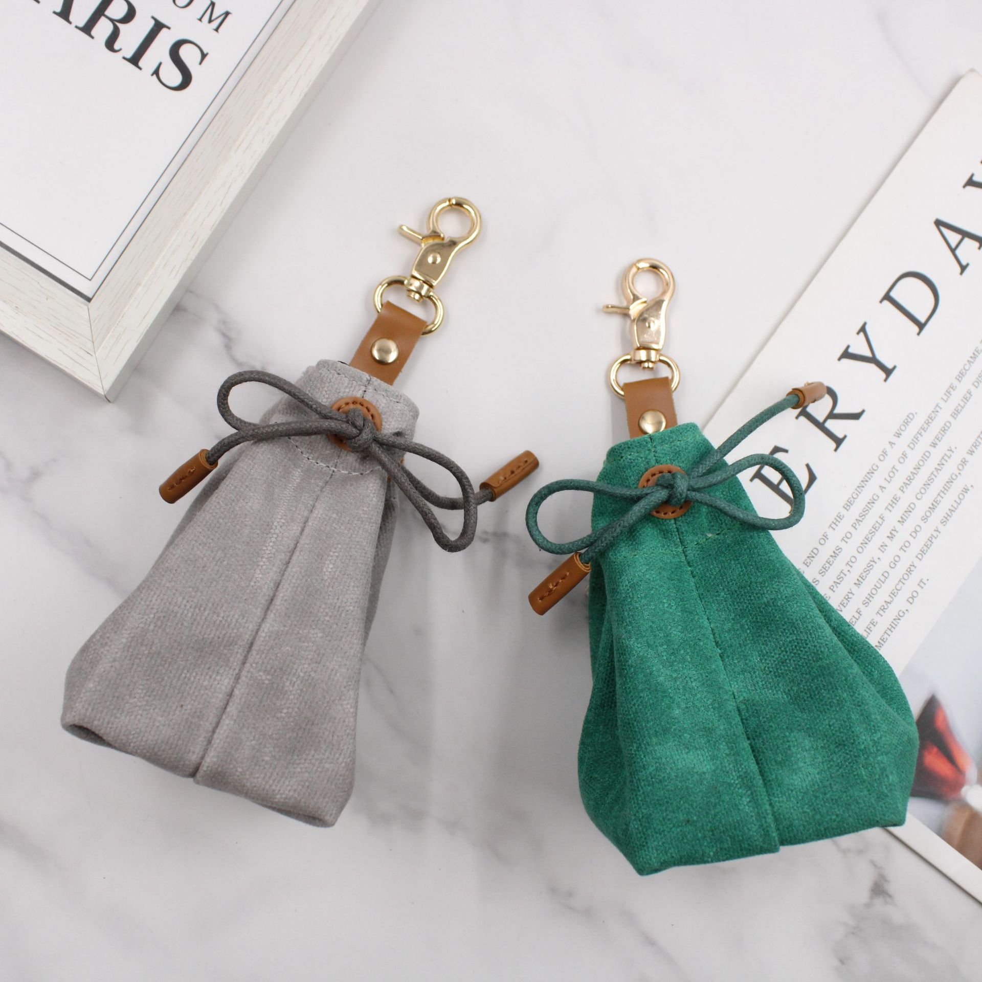 2-PCS Yellow Clip-On Canvas Dog Treat Pouch - Portable Drawstring Bag for Training & Walks — image 5
