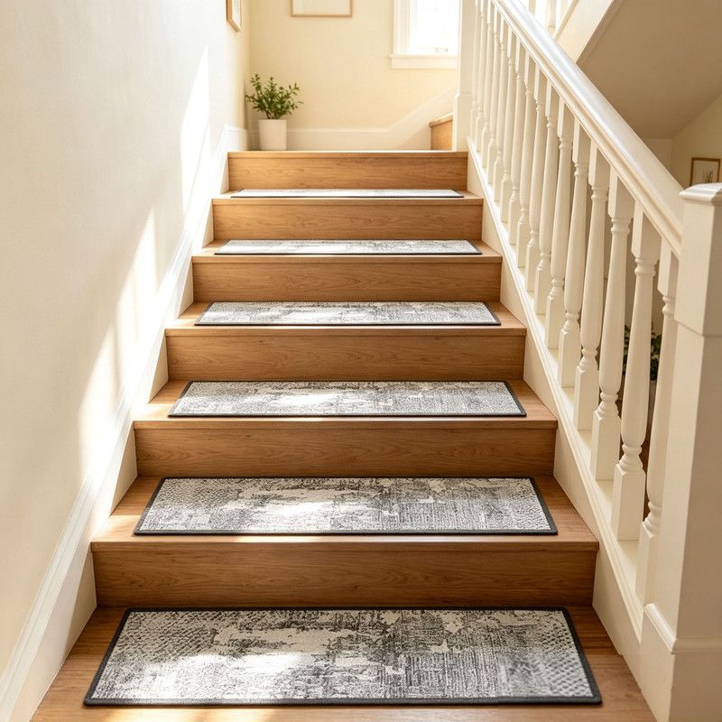 4 Pcs Grey Vintage Floral Non Slip Stair Treads, Adhesive Carpet Runners for Wooden Steps Pets and Seniors, 8 × 30 in — image 5