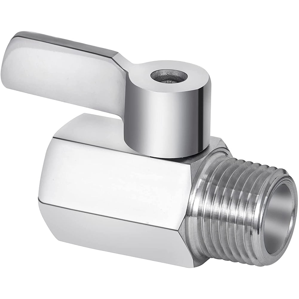 Shower Shut Valve, 304 Stainless Steel Mini Ball Valve NPT Thread(1/2Inch Male x 1/2Inch Female) 1 Pack Silver