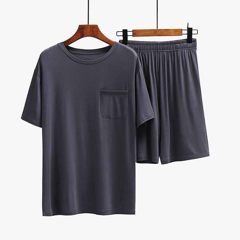 Men Undisciplined Summer Home Wear Short Sleeve... Haze blue short sleeve + Haze blue shorts XL โ image 6
