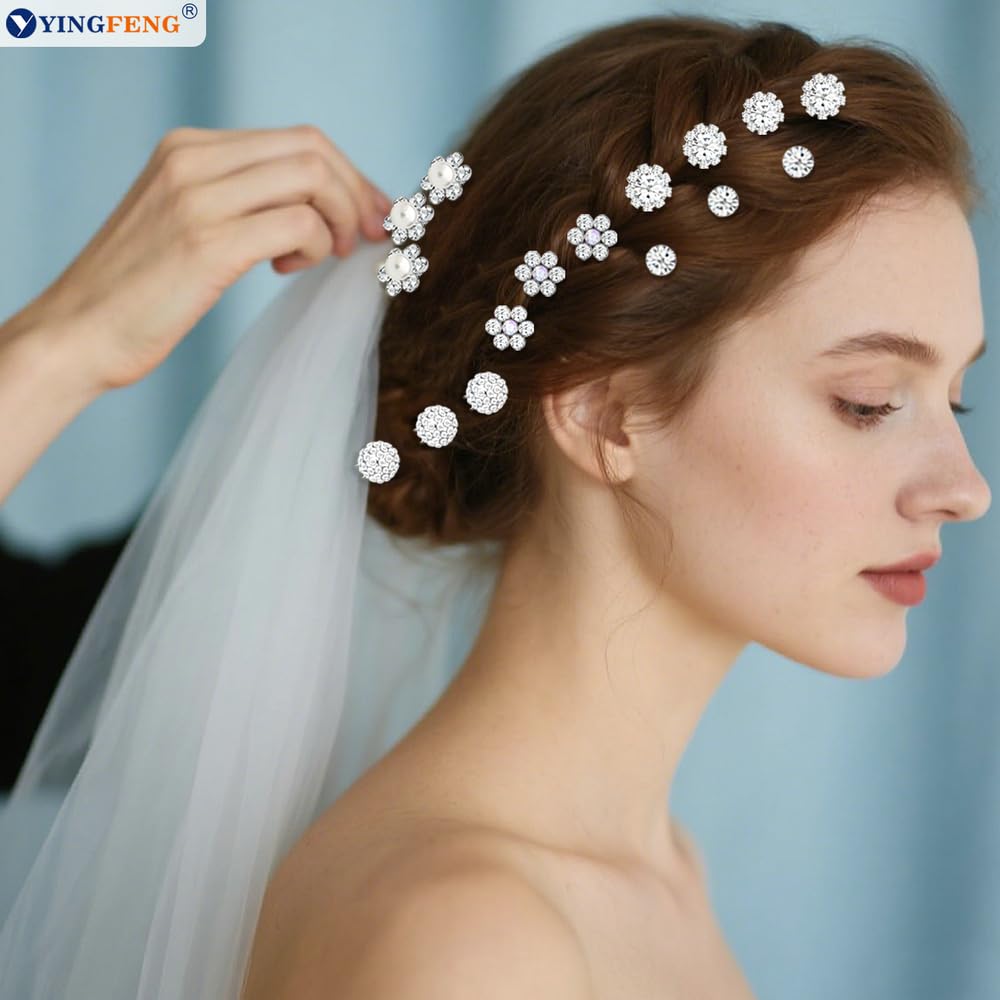 60 Pcs 7 Styles Silver Bridal Wedding Hair Pins, Flower Hair Clips for Women, U Shaped Crystal Pearl Hair Clips, Suitable for Brides, Bridesmaids, Women's — image 6