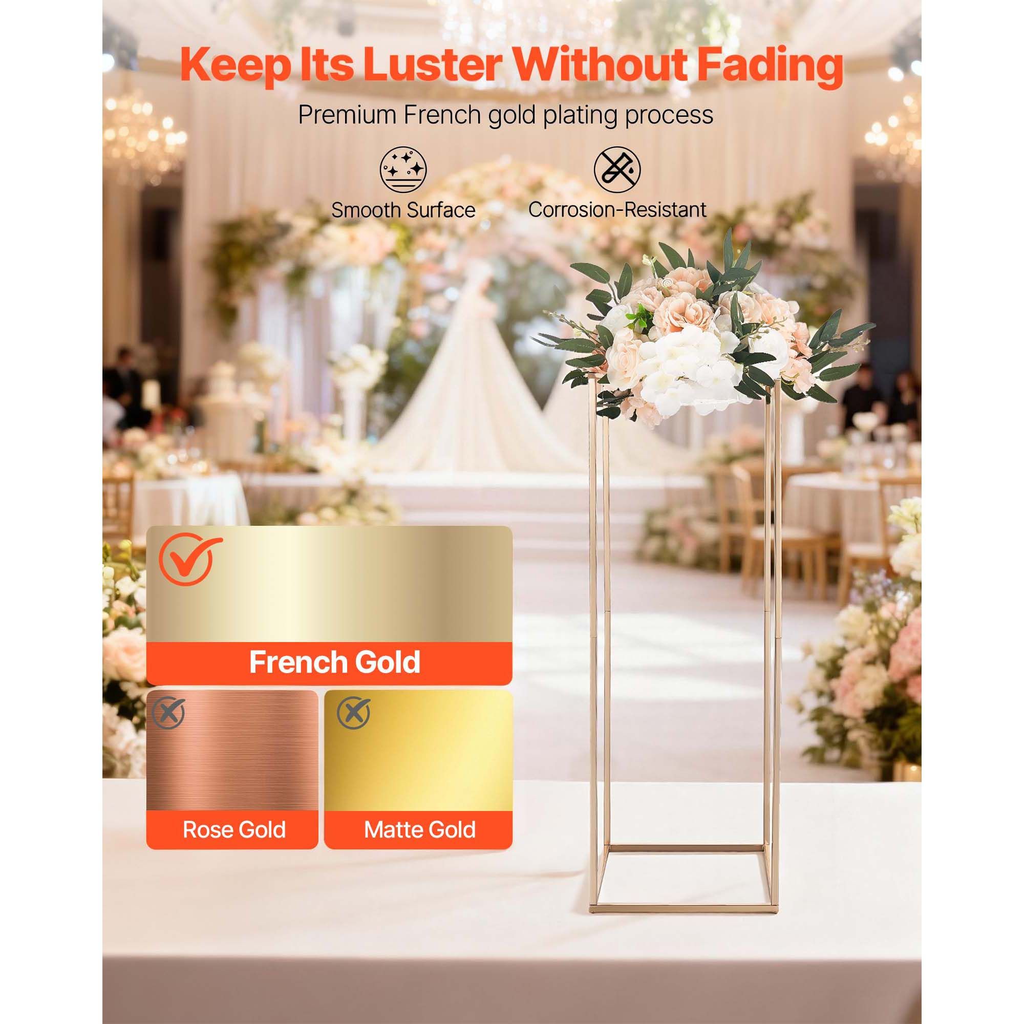 Wedding Flower Stand, 10PCS 80cm Column Flower Stand, Floral Stands with Metal Laminate, Gold Rectangular Floral Display Rack for Wedding, Party, Birthday — image 4