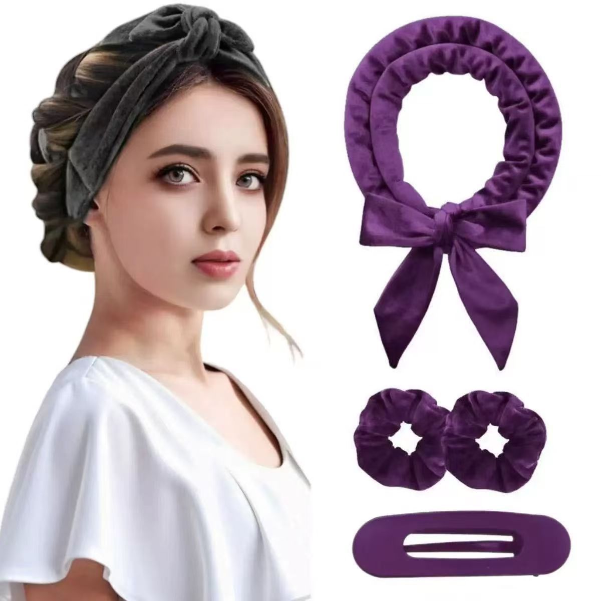 Coffee brown Heatless Hair Curler Set with Bowtie Ribbon for Natural Big Waves Damage-Free Overnight Hair Styling Essential for Your Local Modern — image 2
