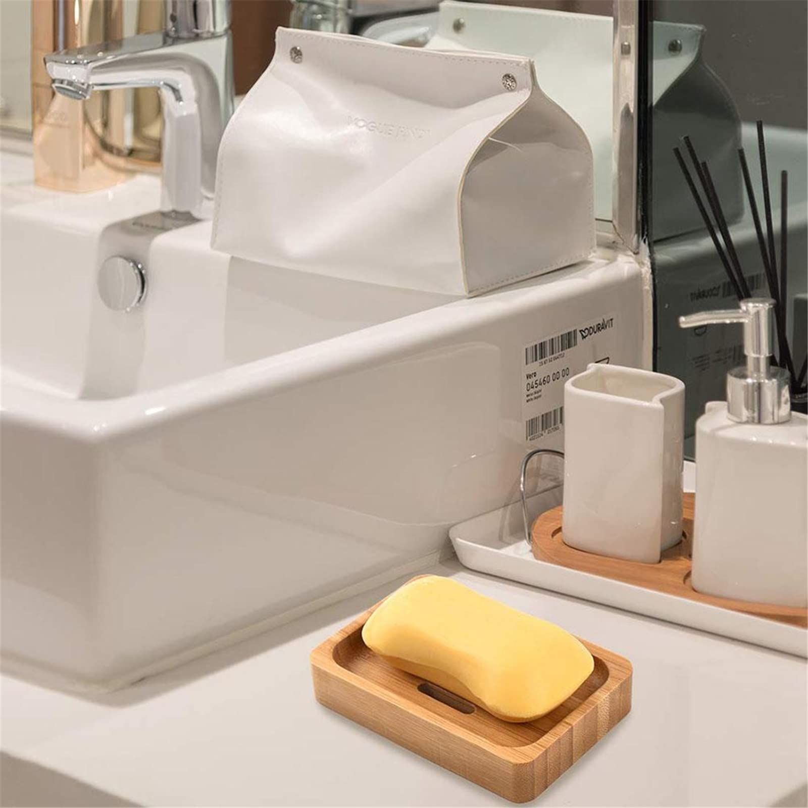 Natural Wood Bamboo Soap Dish Holde, Bamboo Wooden Soap Dish Self Drainingr for Bathroom Kitchen Sponges Accessories Storage — image 5