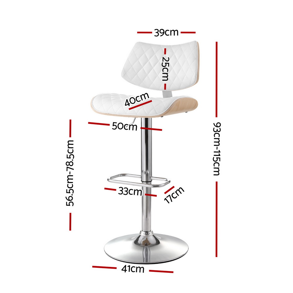 Artiss 4x Bar Stools Kitchen Dining Chairs Gas Lift Stool Wooden Leather White โ image 2