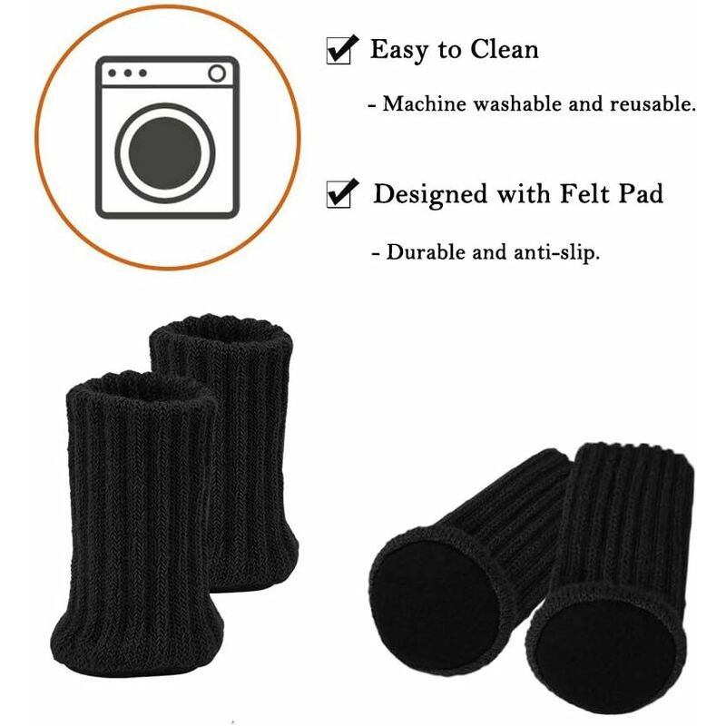 Black Felt Chair Socks Furniture Leg Protectors 24 pcs Prevents Scratches and Noise — image 4