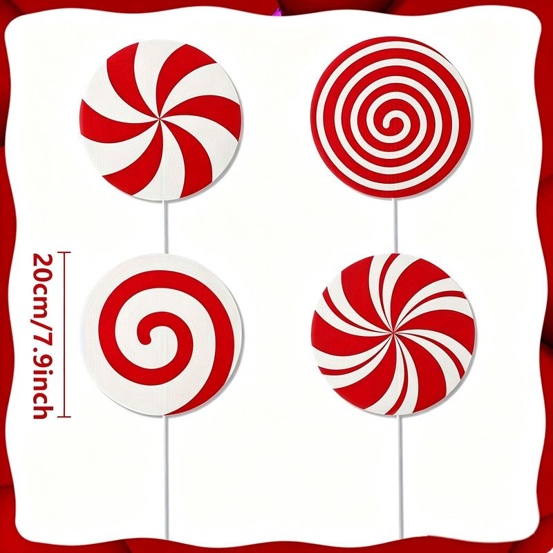12Pcs Christmas Peppermint Lollipop Yard Stakes, Red White Candy Shape Waterproof Corrugated Plastic Tree Picks, Xmas Candy Cane Ornaments for Christmas Tree β image 4
