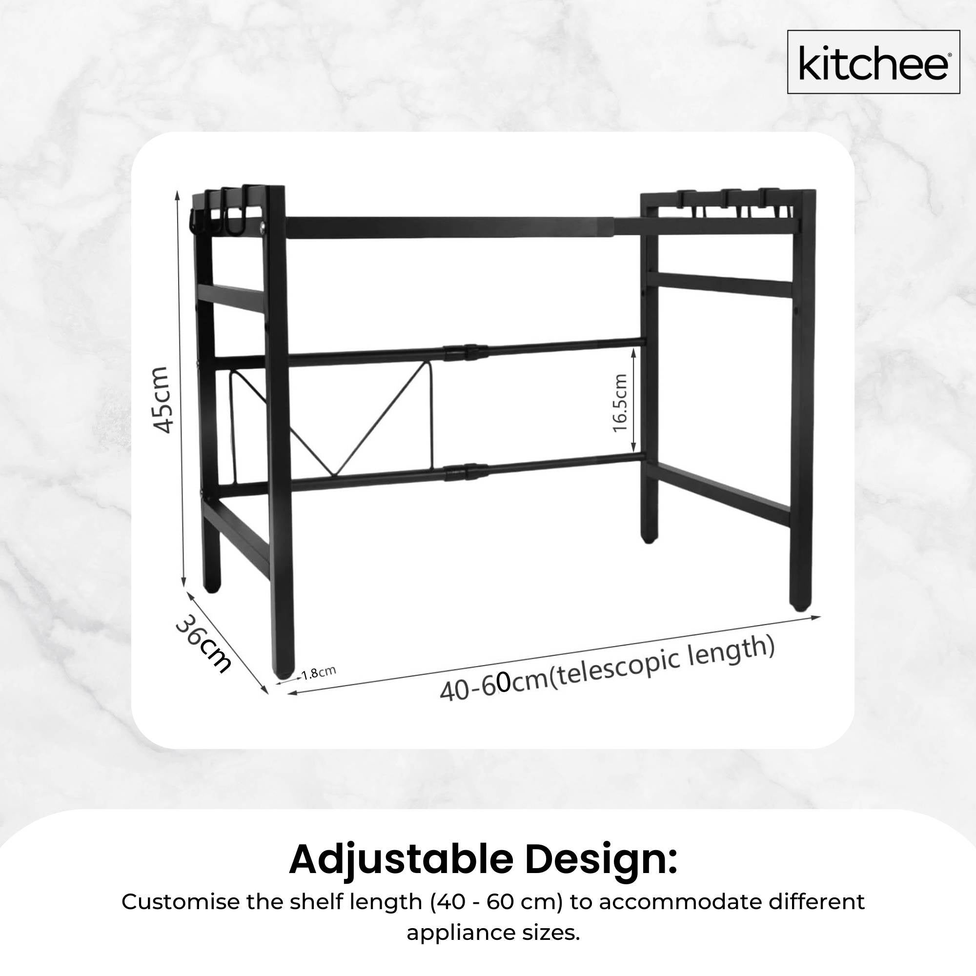 Kitchee Microwave Single Shelf - Expanding Storage Rack Kitchen Organiser Stand โ image 3