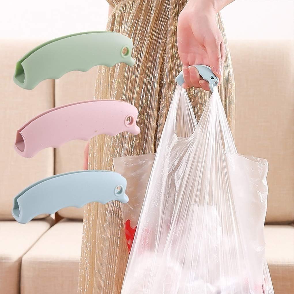 3-Piece Shopping Bag Handles Set - Blue Green Pink - Soft Padded Silicone Grips with Keyhole - Anti-Slip Comfortable Kitchen Gadget for Easy Shopping — image 2
