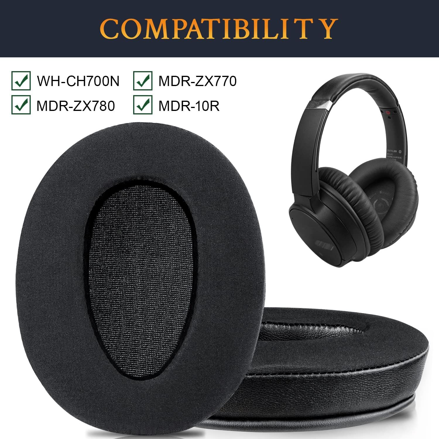 Cooling-Gel Replacement Earpads, Ear Pads Cushions for MDR-10R (10RNC 10RBT) Over-Ear Headphones - Black โ image 3