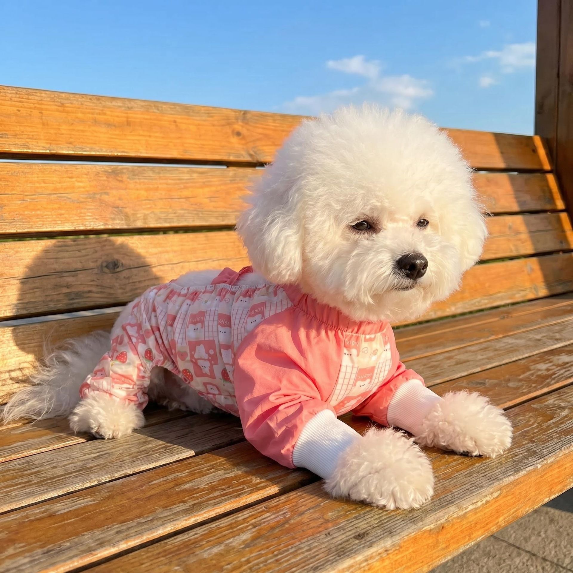 Four Legged Dog Clothes Aite chong Dustproof Waterproof Vibrant pink floral dustproof pants — image 2