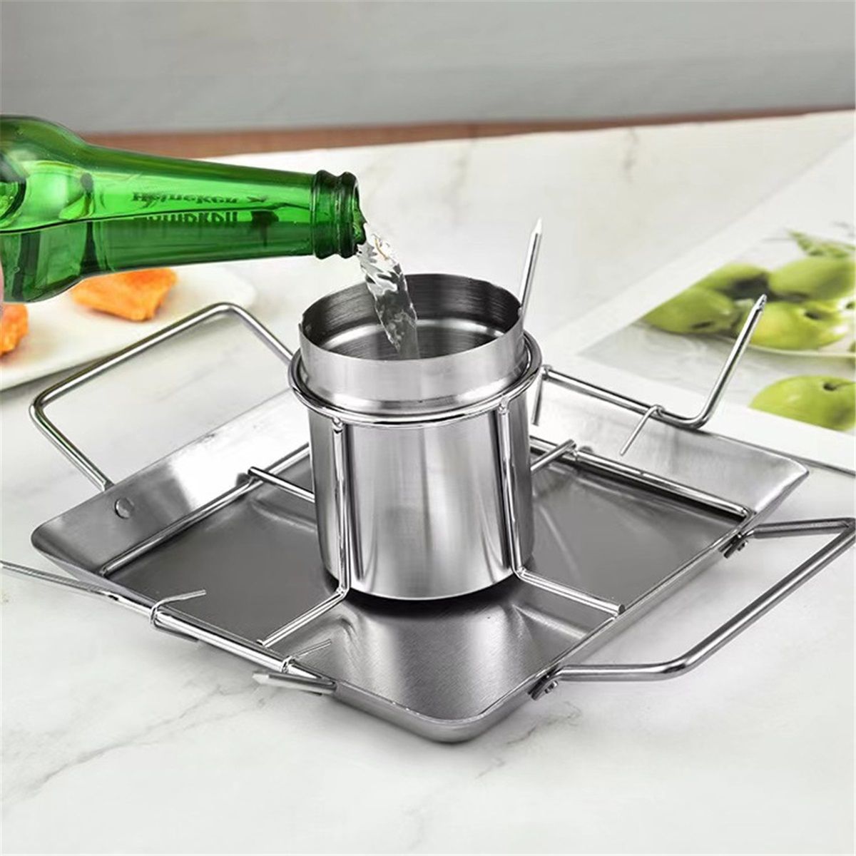 Vertical Beer Can Chicken Roaster Rack - Stainless Steel - Includes Rack, Canister, Drip Pan For Juicy and Flavorful Chicken on Grill and Oven - Dishwasher — image 3
