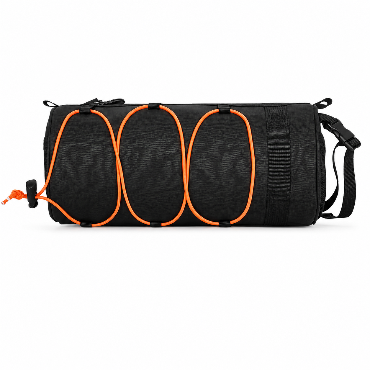 Black Bicycle Handlebar Bag with Fluorescent Orange Elastic Cord Waterproof Front Frame Storage Bag Large Capacity Cycling Pouch for Mountain Road