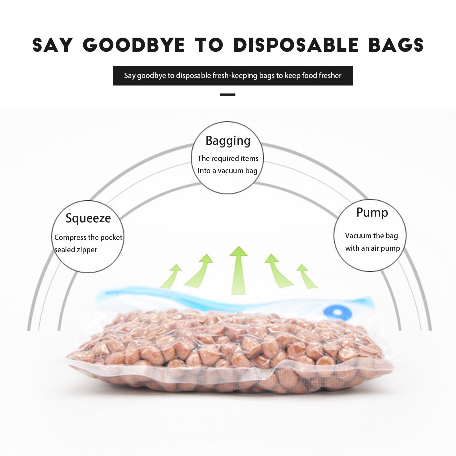 10 Pieces Reusable Vacuum Food Storage Bags with Double Zip Seal, BPA Free Space Saving Bags for Food, 26 x 28 cm, Clear โ image 6