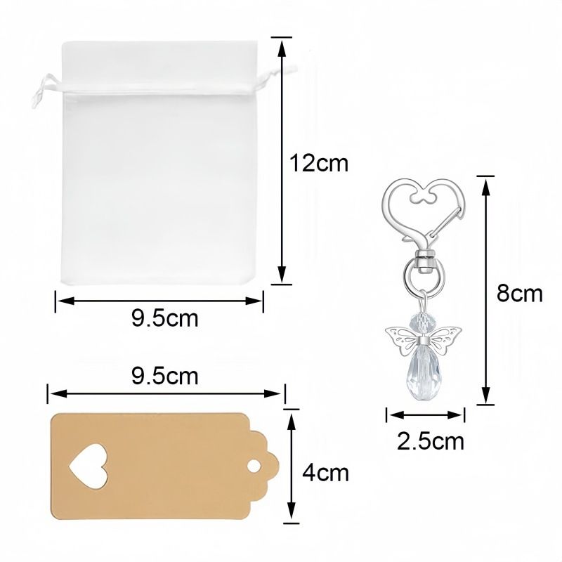 30-Piece White Guardian Angel Keychain Favor Set – Crystal Angel Wings Keyrings with Kraft Tags & Organza Bags for Weddings, Christenings and Party Gifts — image 5
