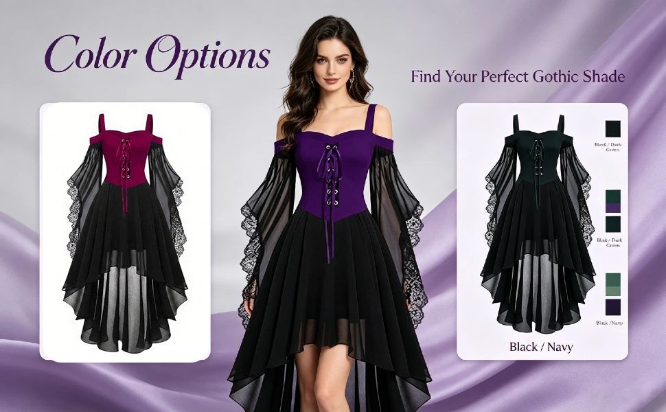 Women Witch Dress Halloween Costumes Vampire Woman Renaissance Medieval Butterfly Sleeve Mesh Gothic Dresses - Purple - Size L — image 4