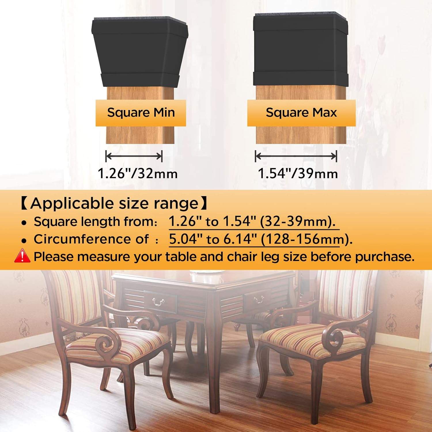 16 PCS Square Silicone Chair Leg Floor Protector, Chair Leg Cover, Furniture Leg Protector, Mobile Table and Chair Leg Cover, Protect The Floor from β image 2