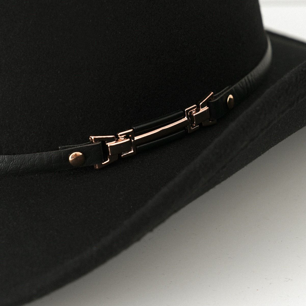 Western Cowboy Hat - Black Wide Brim Cowboy Hat with Leather-Look Band, Metal Rivet and Square Buckle Detail for Casual, Festival and Western Style โ image 4