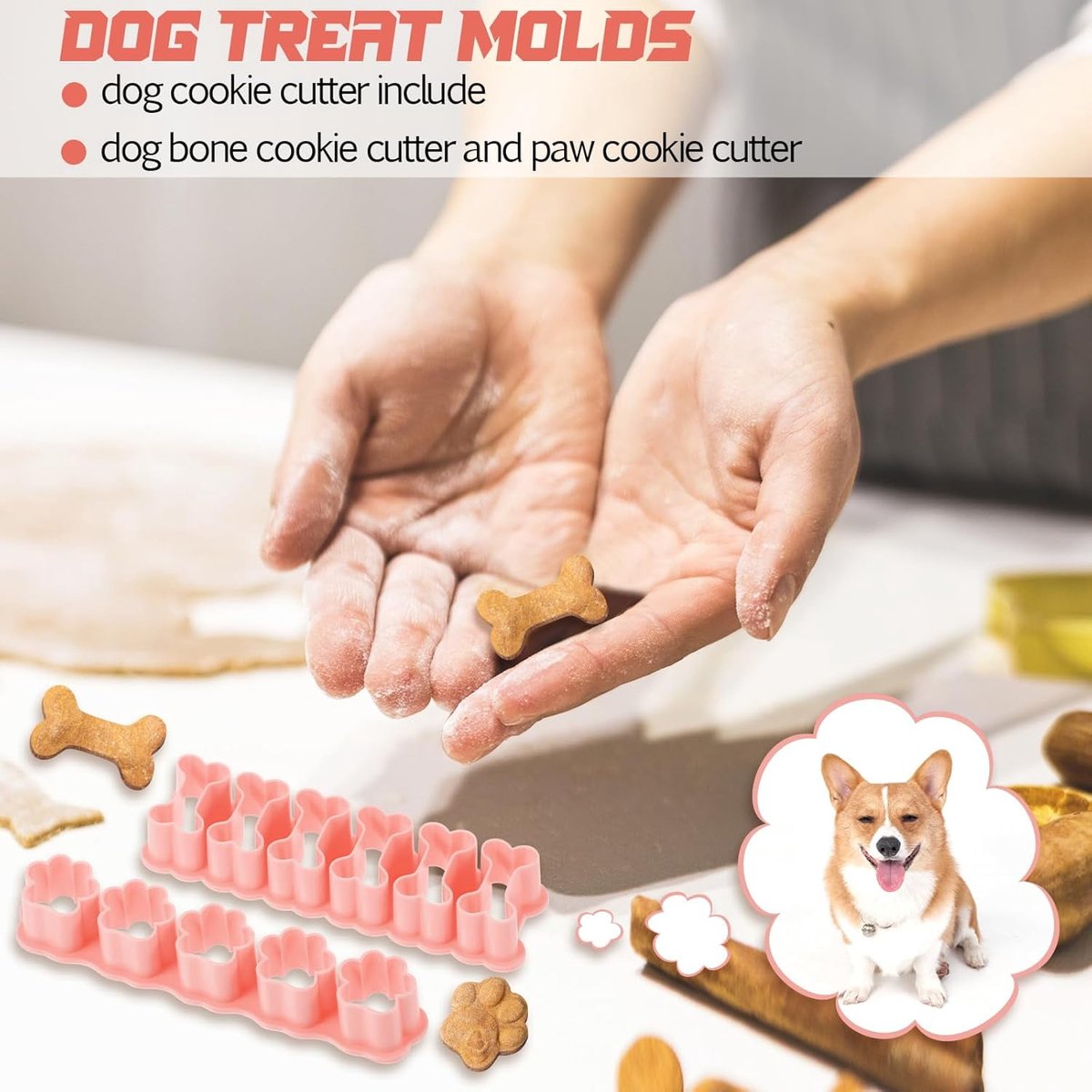 Set of Two Mini Cookie Cutters - 2.5cm Dog Bone Cookie Cutter, Dog Paw Cookie Cutter, Homemade Dog Biscuits, Snacks, Cakes & Cookies (Morandi Pink) — image 4