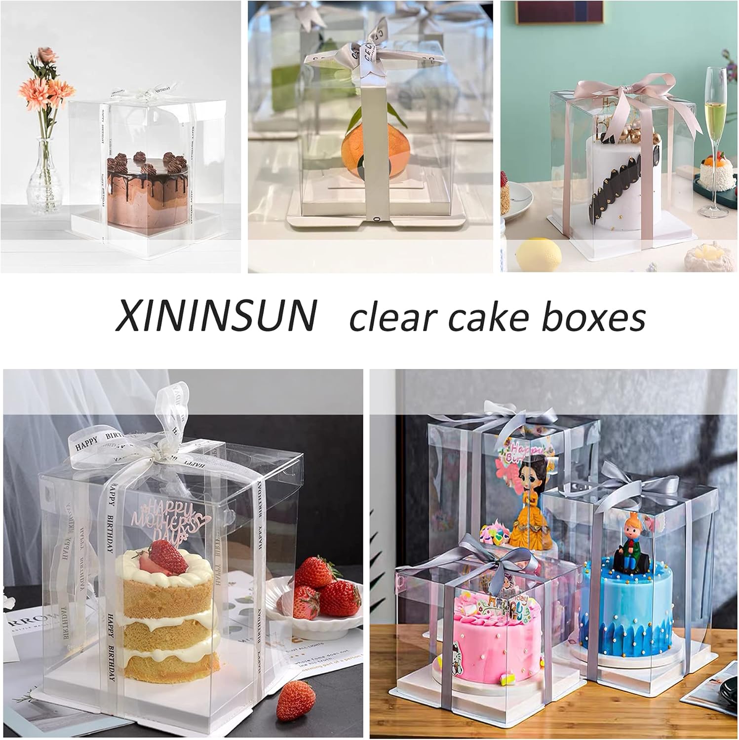 10 inch Clear cake Box, Large Transparent cake Box,tall cake boxes with Ribbon,10x10x9inch - Suitable for packing 8" or 10" cakes,Clear Gift Display Box for — image 6