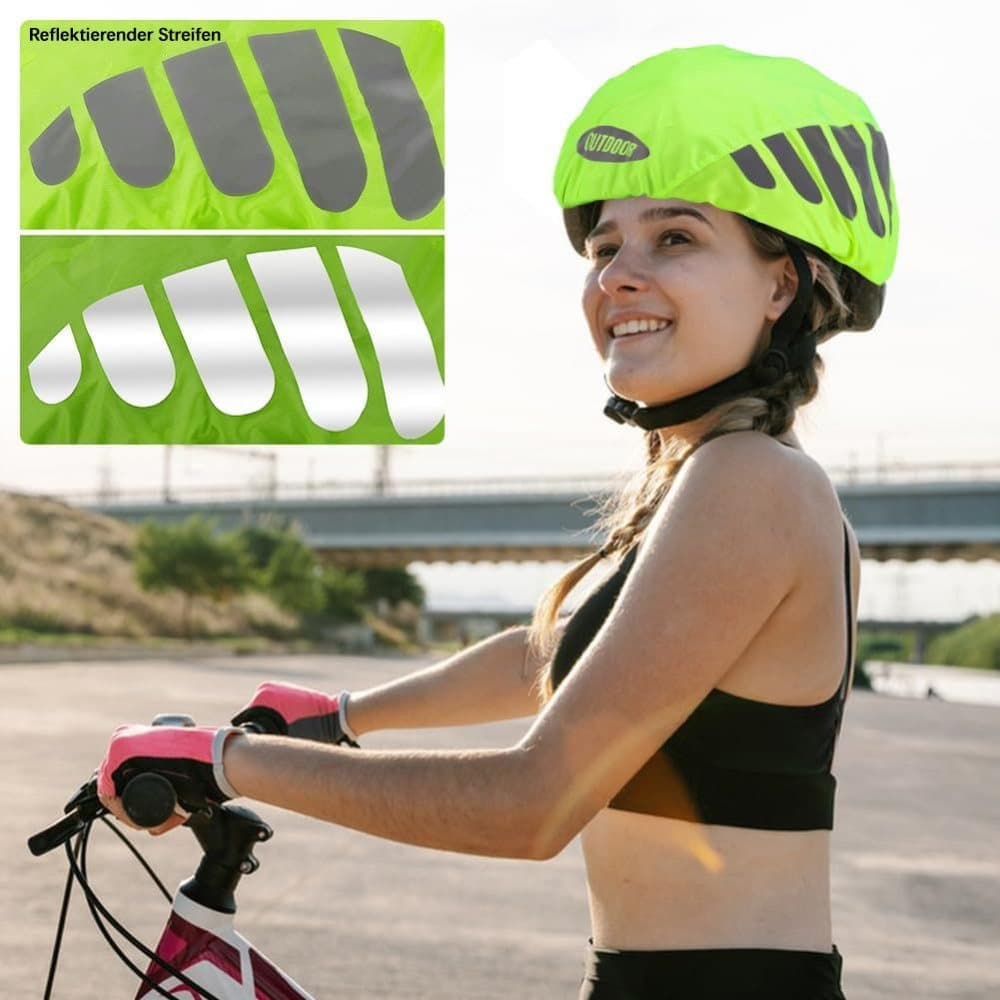 Reflective Bicycle Helmet Cover, Water and Wind Resistant Rain Cover, Green — image 6