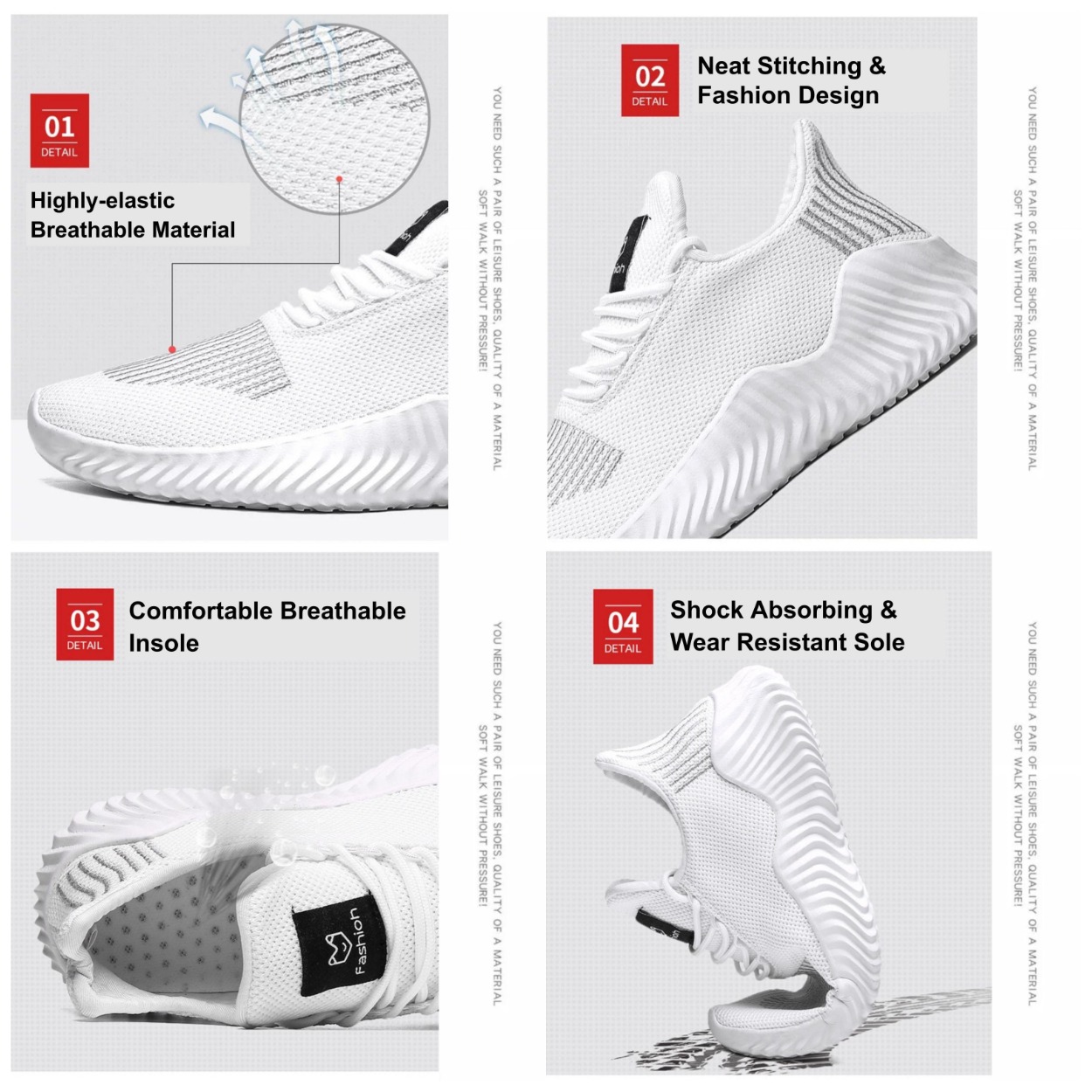 Men's Sneakers Outdoor Road Shoes Breathable Lightweight Non-slip ( White Size US9.5=US43 ) โ image 4