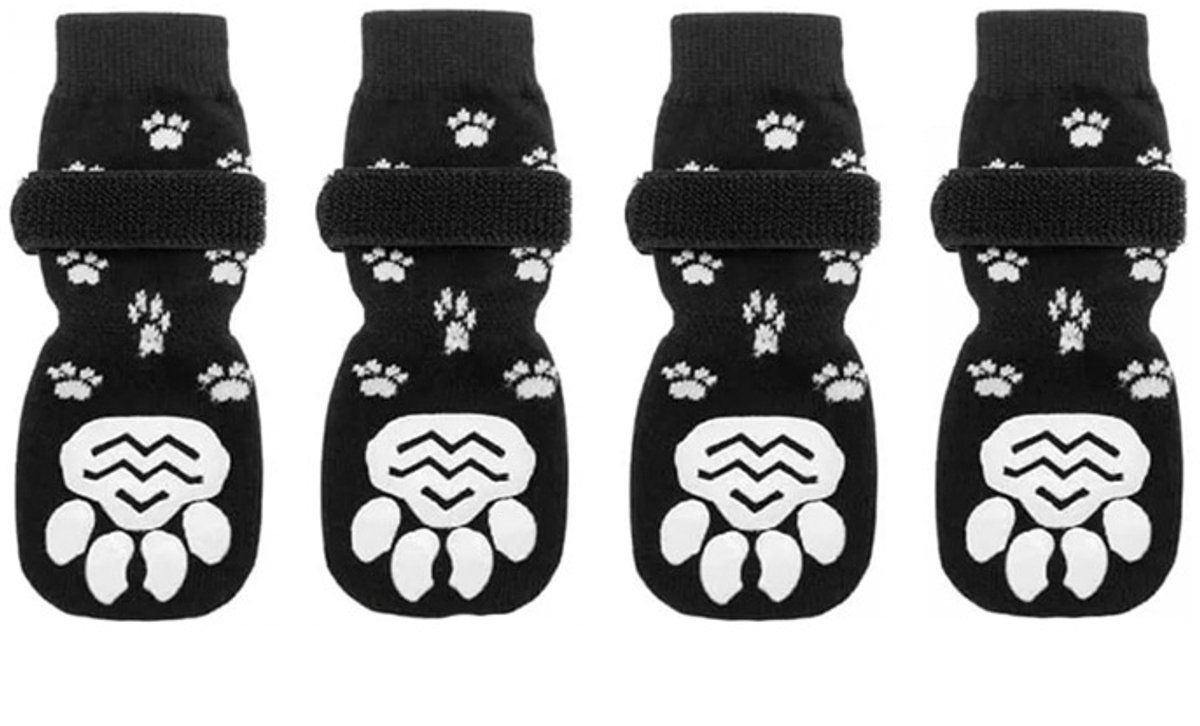 4 Pieces, Dog Socks, Anti-Slip Paw Protector Shoes with Elastic Strap for Indoor Floors and Pet Paw Care, Size L, 18.5 cm, Black — image 4