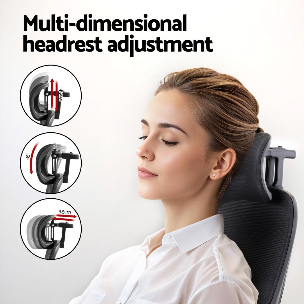 Artiss Office Desk and Chair Set L Shaped Computer Desk 136cm with 2 Tier Storage Shelves, Ergonomic Mesh Office Chair with Adjustable Headrest — image 5