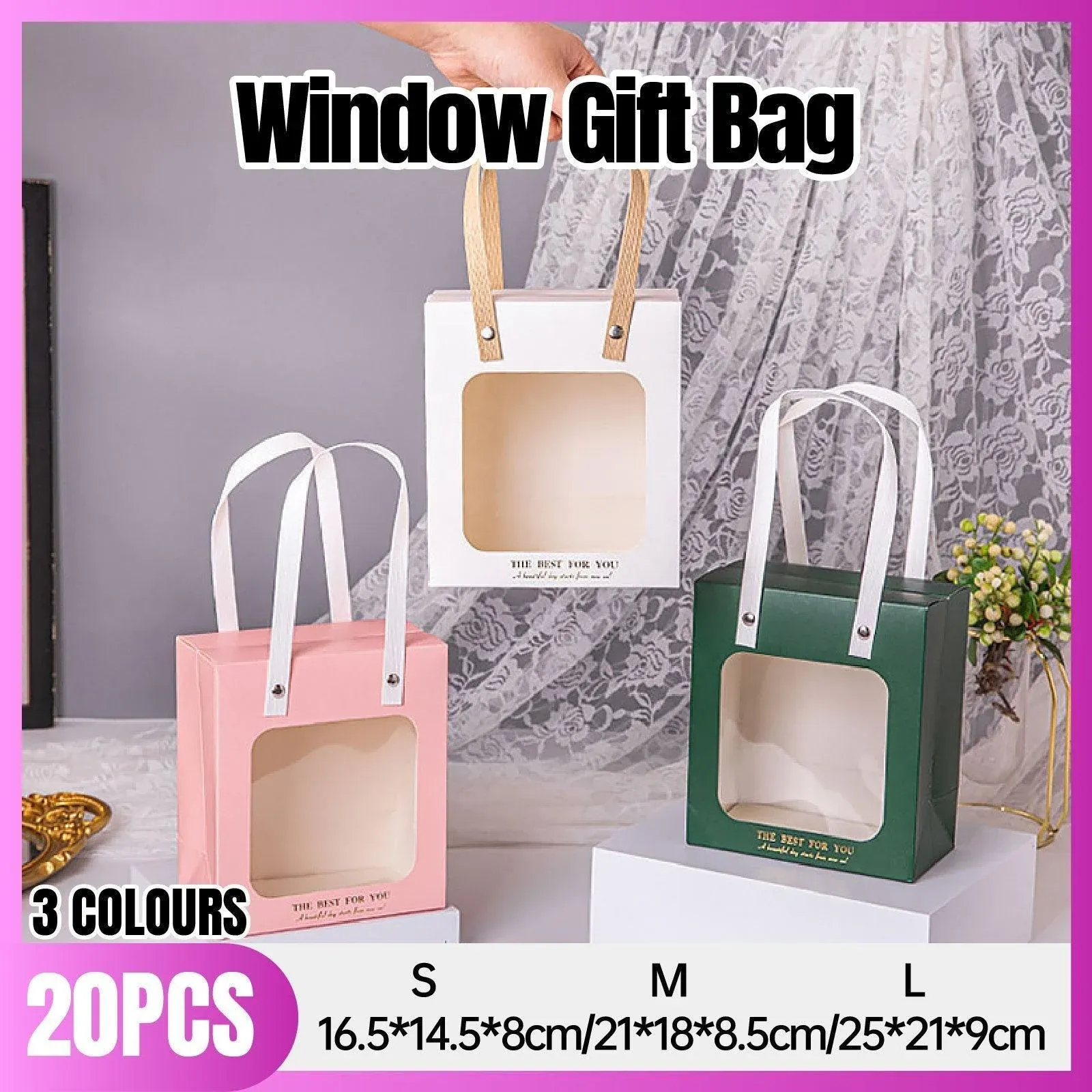 20pcs Translucent Gift Bags Packaging Tote Birthday Party Favors Candy Bags - Pink-M Size โ image 2
