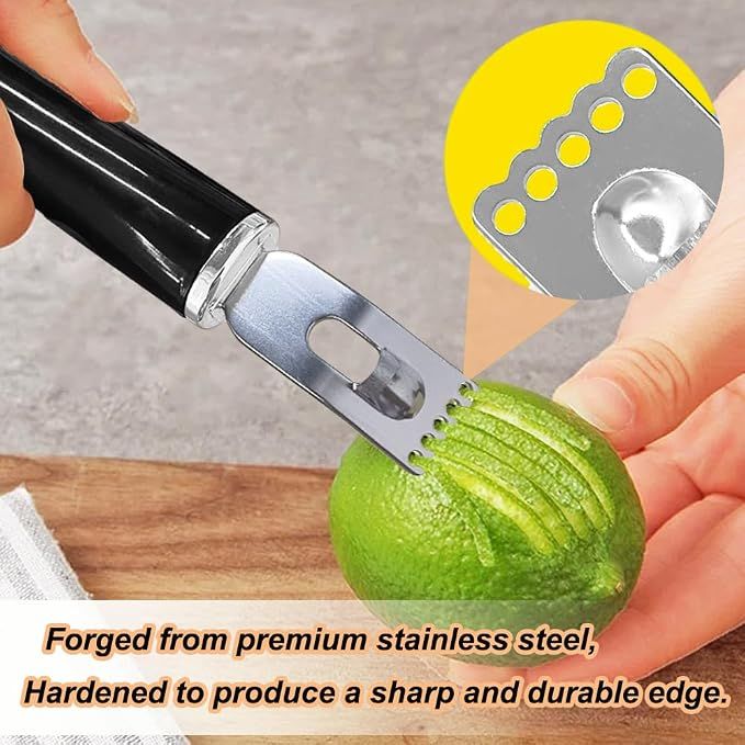 Channel Knife, 2 in 1 Lemon Peeler Zester Cocktail Garnish Citrus Zester 5 Baldes Ultra Sharp Lemon Rind Twist Peeler Stainless Steel Bar Tool Professional โ image 2