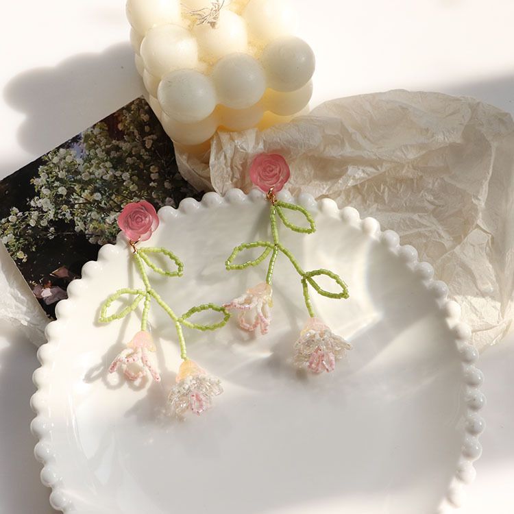 Handmade DIY Beaded Flower Earrings Accessories Material Kit Summer Crystal Flower Accessories Pendant Earrings — image 4