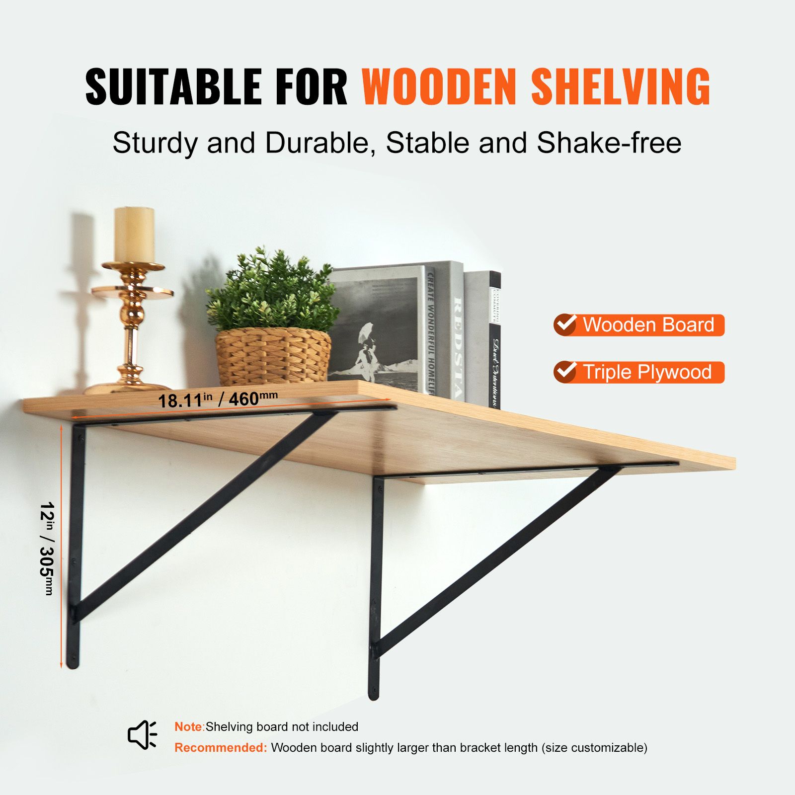 Shelf Bracket, 46 × 30.5 cm 12 Pcs, Heavy Duty Floating Shelf Brackets, Brackets for Shelves, 3mm Thick Matte Black Triangle Shelf Bracket,Steel Shelving — image 3