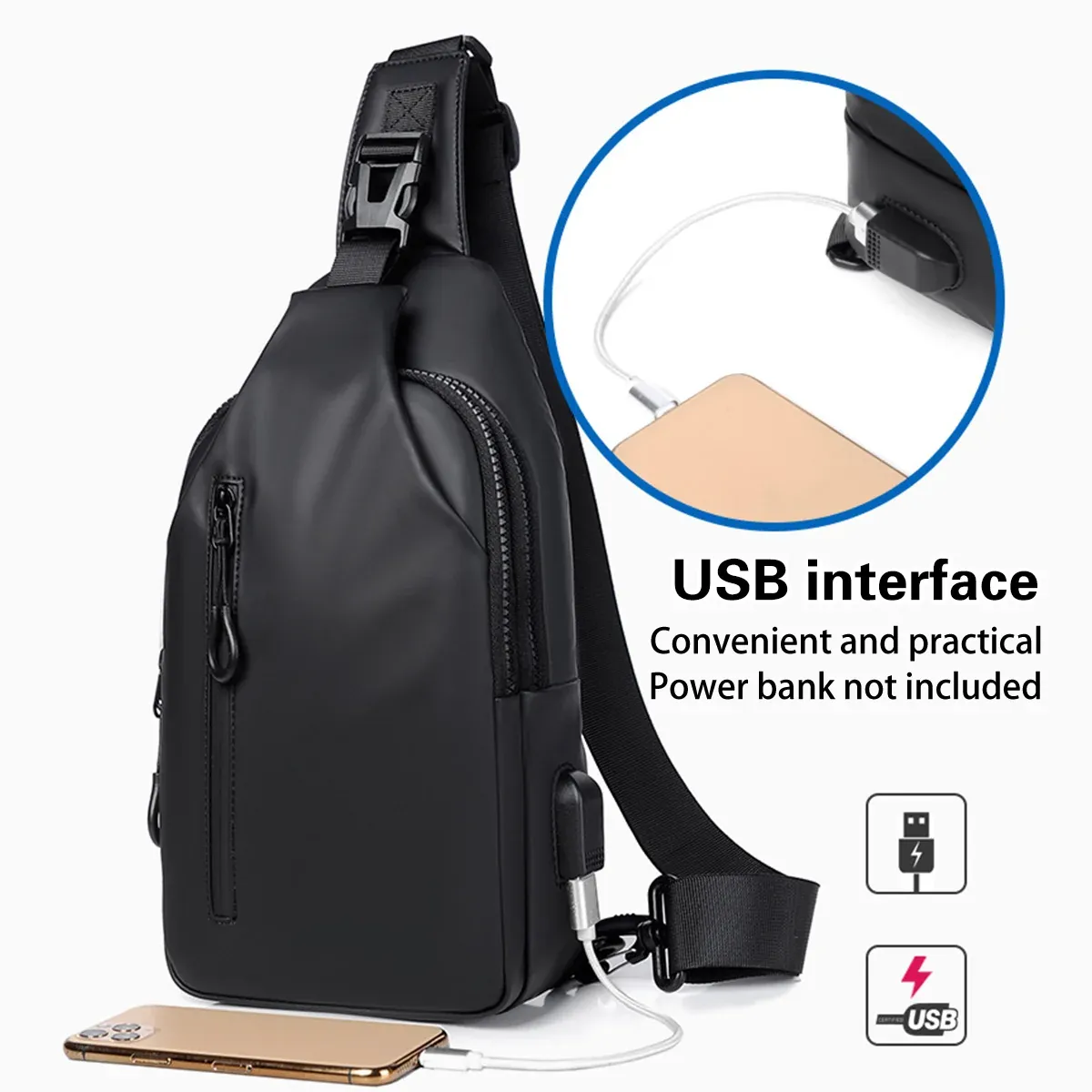 Large Capacity Chest Crossbody Bag Waterproof Durable for Travel Daily Use - Grey — image 5