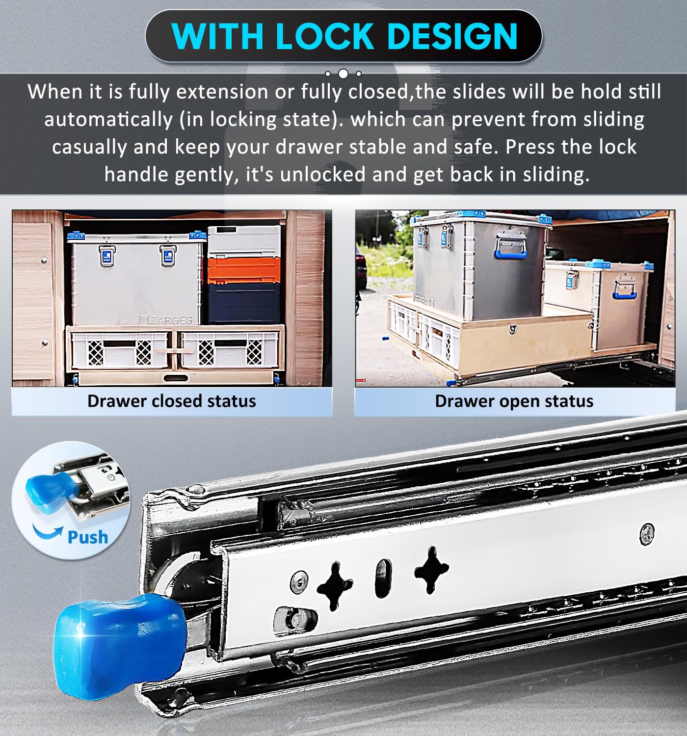 40in Pair 1000 - 2000mm 150KG Capacity Heavy Duty Trailer Drawer Slides Rails Runners Locking โ image 3