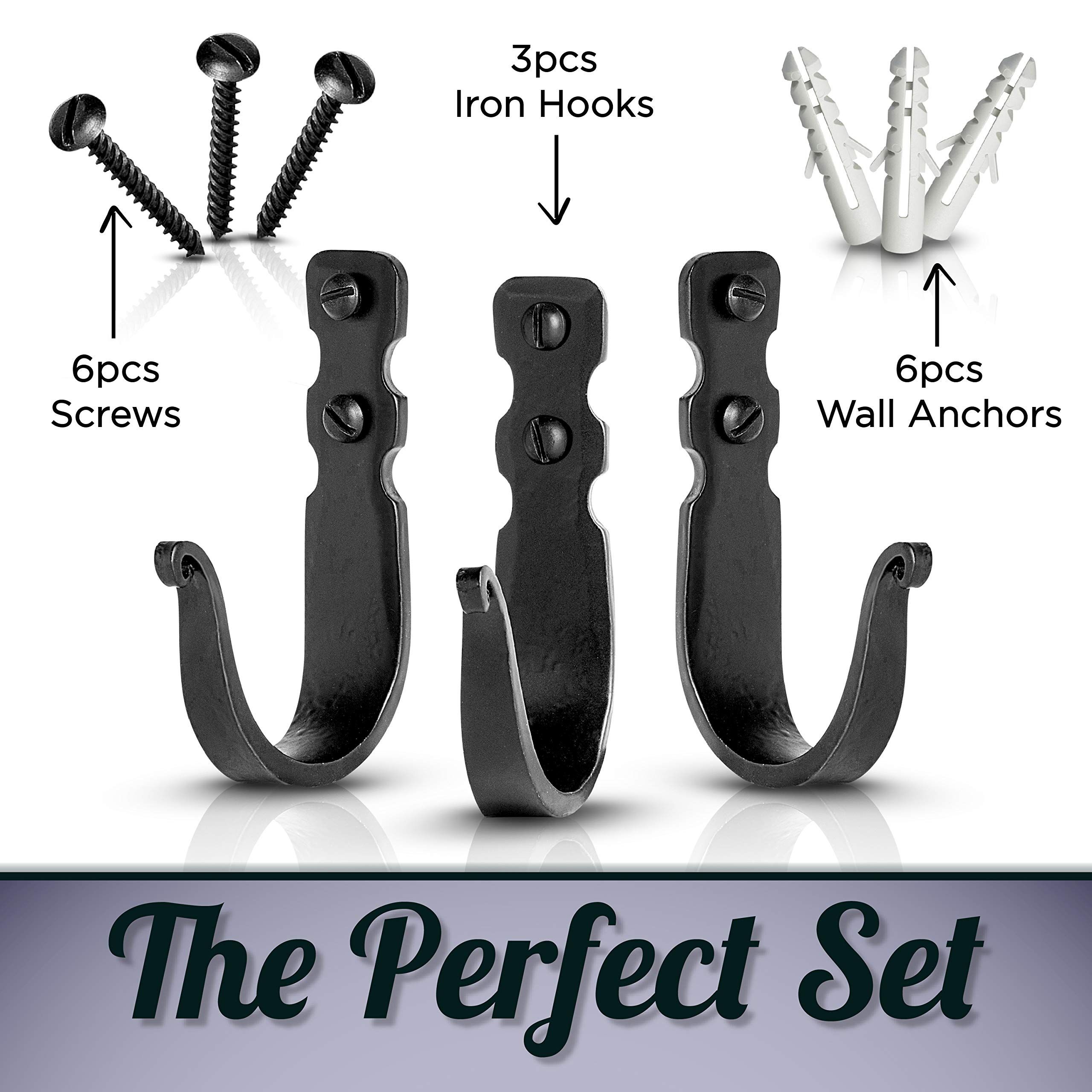 Decorative Hooks for Wall - Wall Hooks for Hanging Coats, Rustic Towel Hooks for Bathrooms or Kitchen - Pack of 3, Black โ image 4