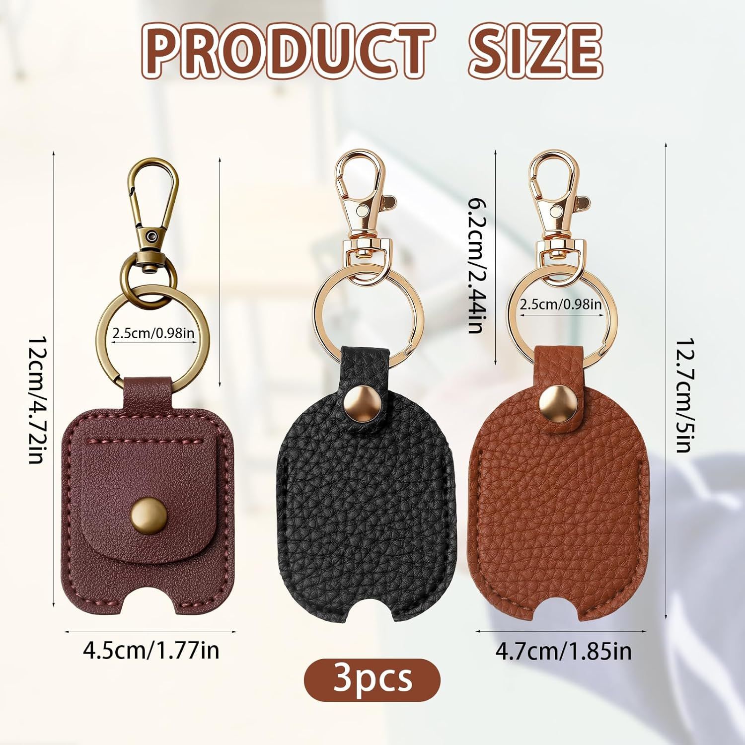 3PCS Leather Car Key Sleeve, PU Leather Keychain Protector, Broken Cars Key Loop Replacement, Smart Remote Protector Case, Vintage Car Keychains Loop Holder — image 2