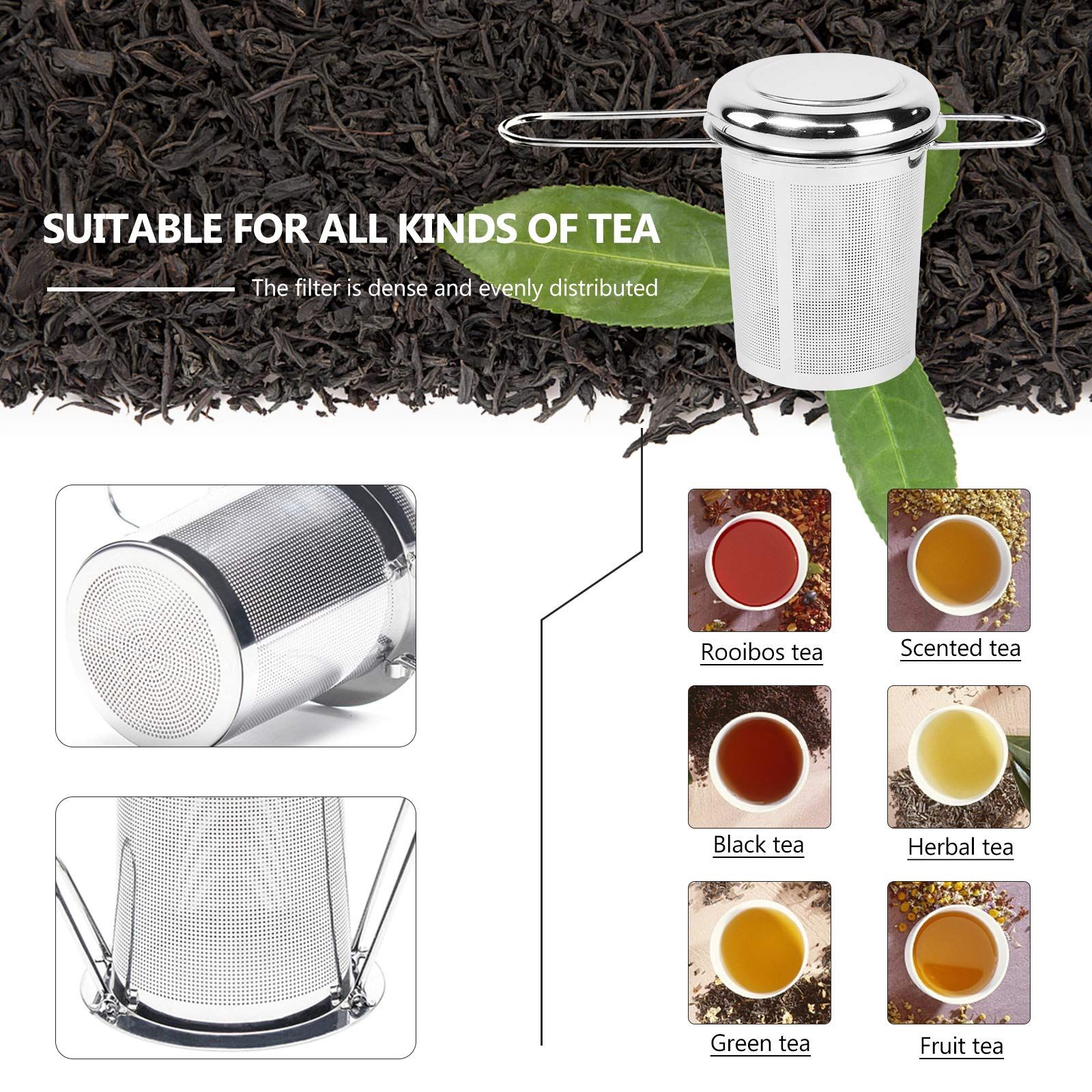 Tea Infuser,Stainless Steel Tea Steeper Fine Mesh Filters, Large Capacity Tea Strainer With Folding Handle And Lid,Hanging — image 4
