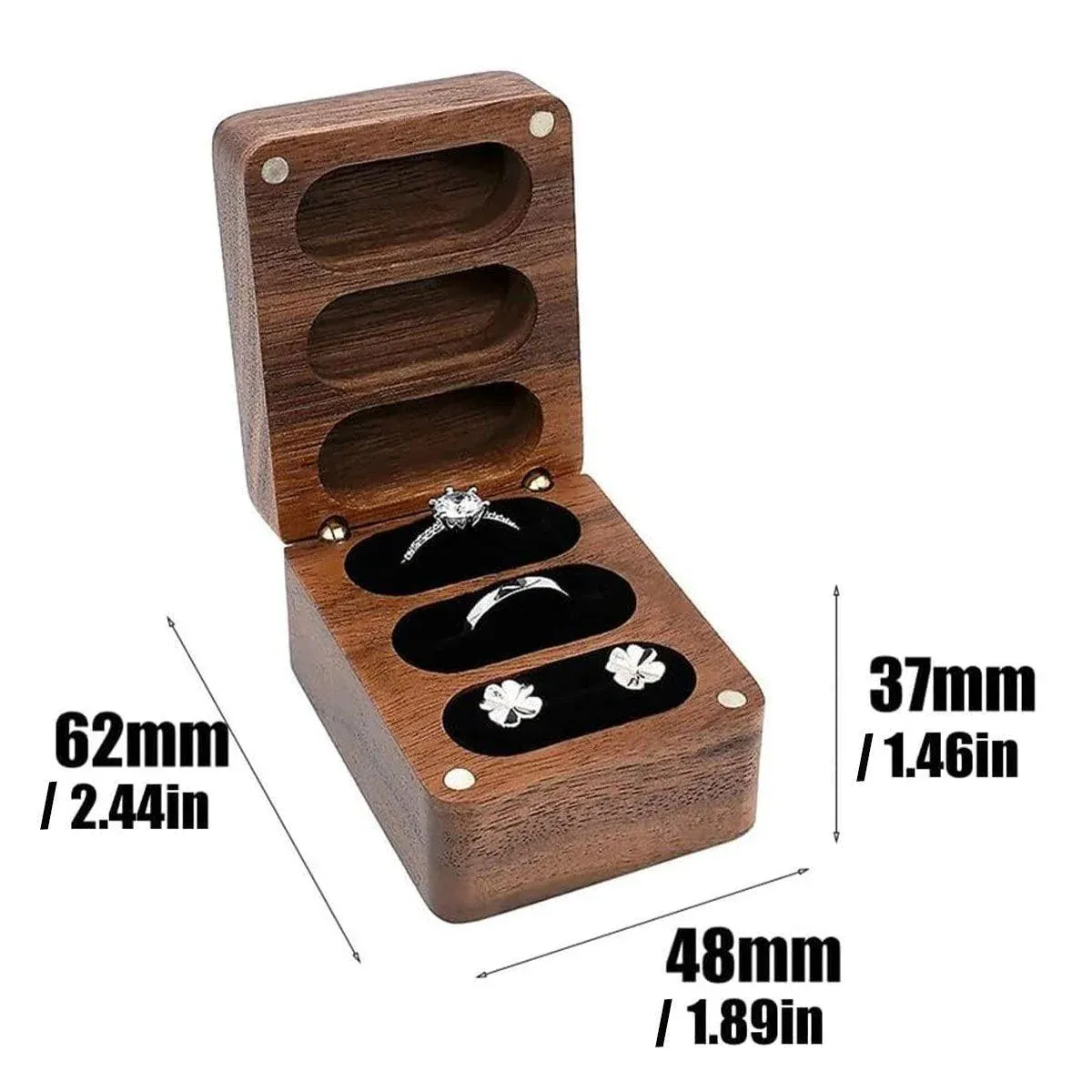 Wooden Ring Jewellery Box High Storage Box with Three Compartments for Rings โ image 3