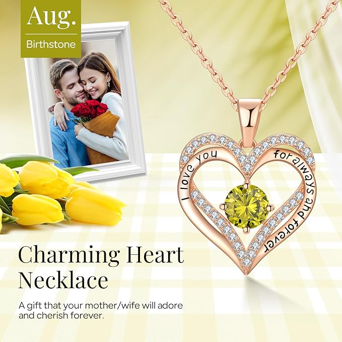 18K Rose Gold Necklaces for Women, 926 Sterling Silver Gifts for Mothers Day, Jewelry for Wife Mom Her Girlfriend, Birthstone Diamond Necklace for Birthday — image 2