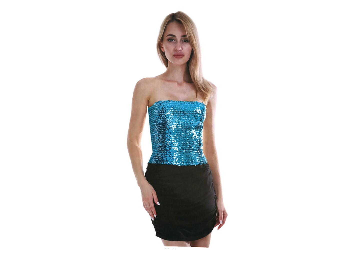 Womens SEQUIN BANDEAU CROP TOP Sparkling Sparkly Costume Tube - Light Blue — image 2
