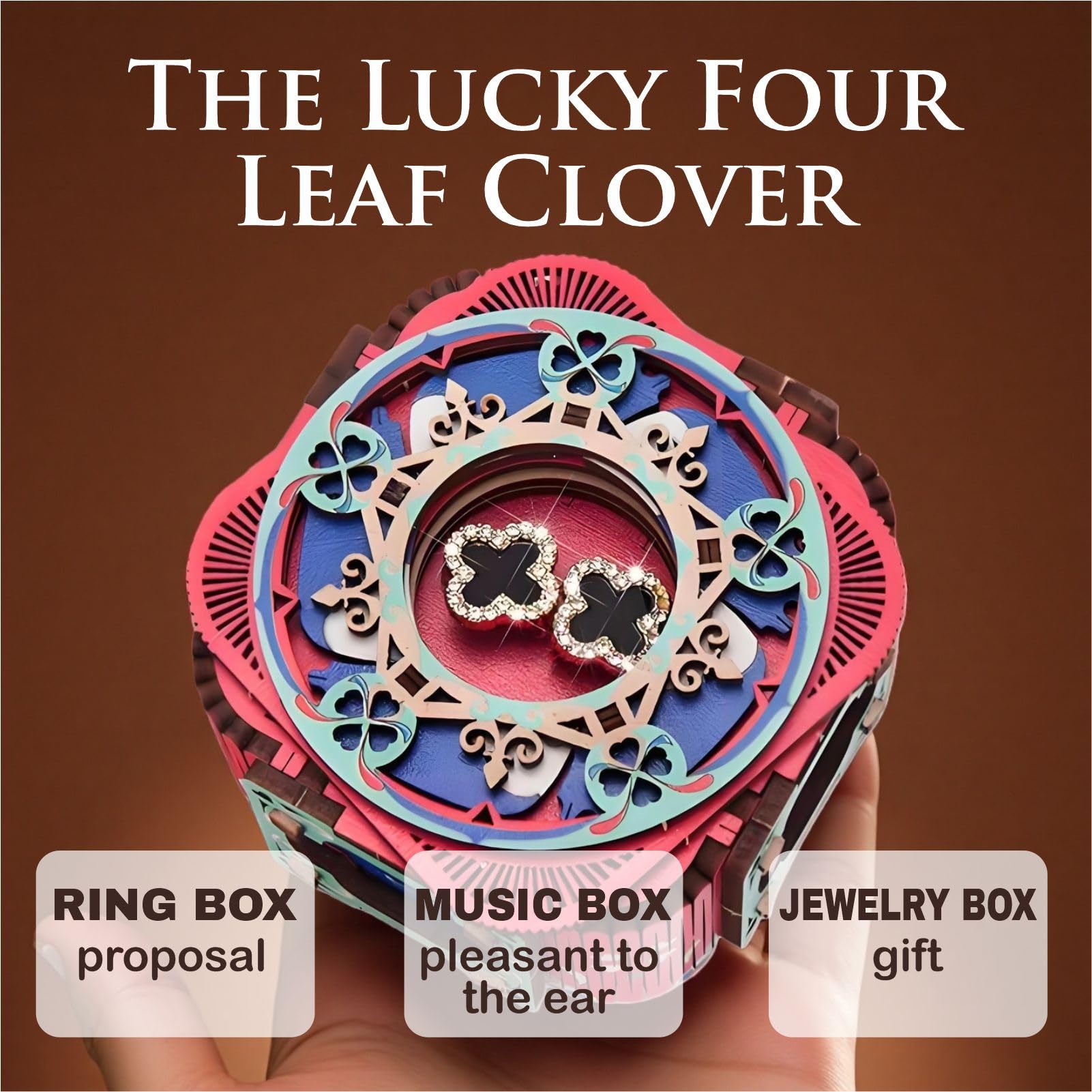 3D Wooden Music Box with LED Light – DIY Mechanical Puzzle Kit, Handcrafted Jewelry Storage, Romantic Gift for Her or Him (Red) — image 6