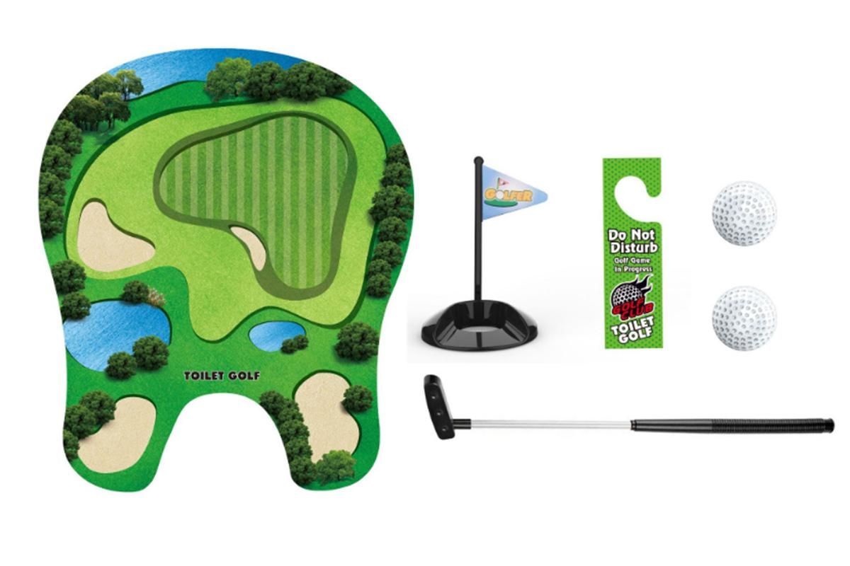 Toilet Golf Game Toilet Golf Toys Set with Practice Mat Golf Club 2 Balls Bathroom Practice Mini Golf in Restroom — image 2