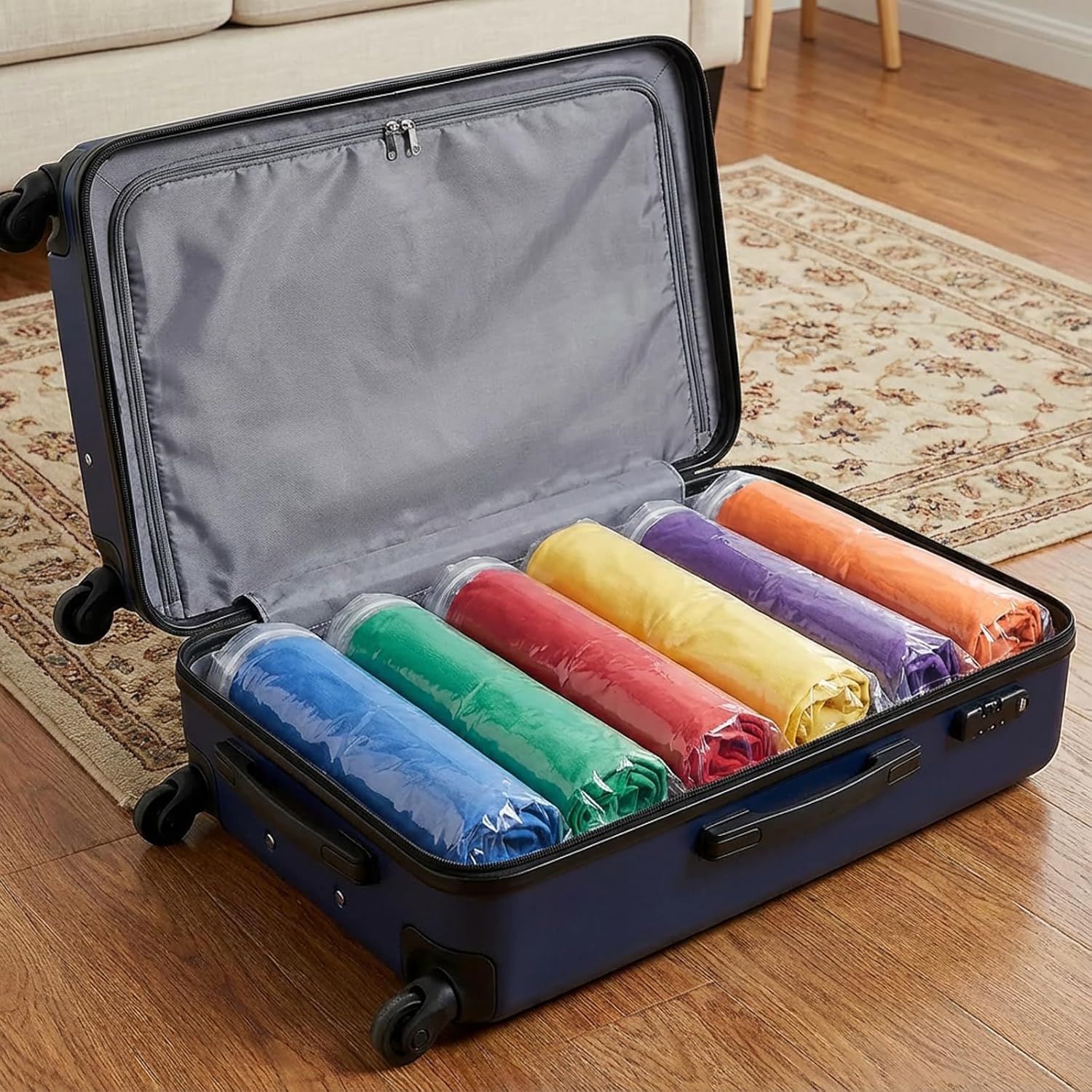 4-Pack Vacuum Compression Space Saving Storage Bags - 13.8 x19.7in Roll-Up Travel Vacuum Seal Bags for Clothing Packing, Cruise Accessories, Luggage & Home — image 3