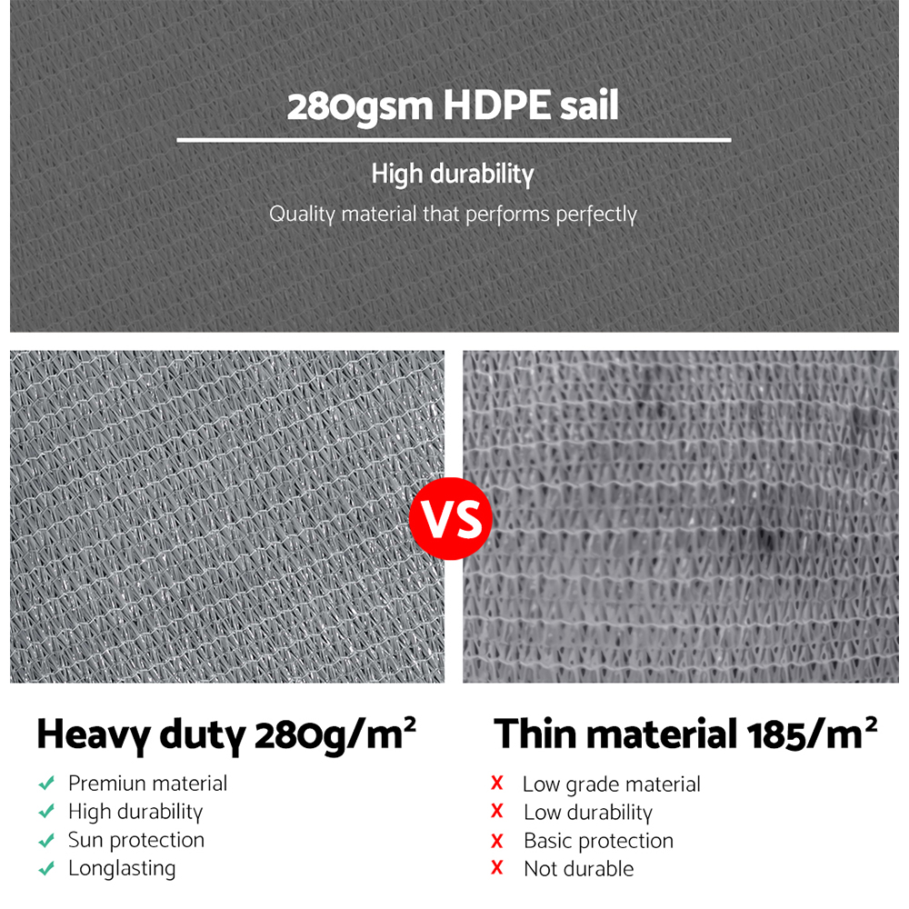 Instahut Shade Sail 6x6m Rectangle 280GSM 98% Grey Shade Cloth โ image 5