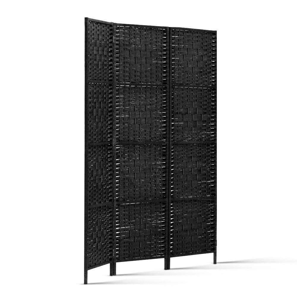 Artiss 3 Panel Room Divider Screen 123x170cm Woven Black โ image 3